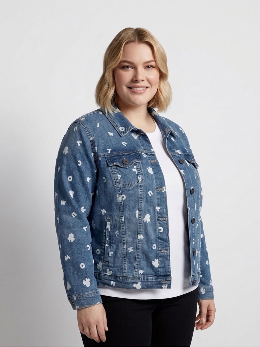 Walt Disney Minnie Mouse Blue Jean Jacket Girl's Size XL Floral Embroidered